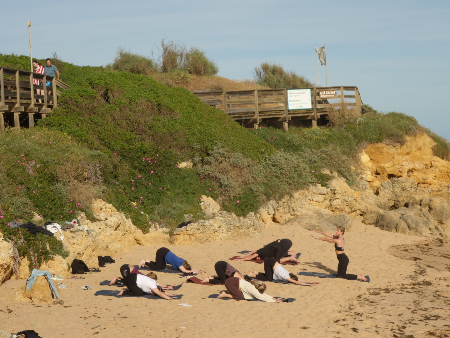 Morning movement class on the beach